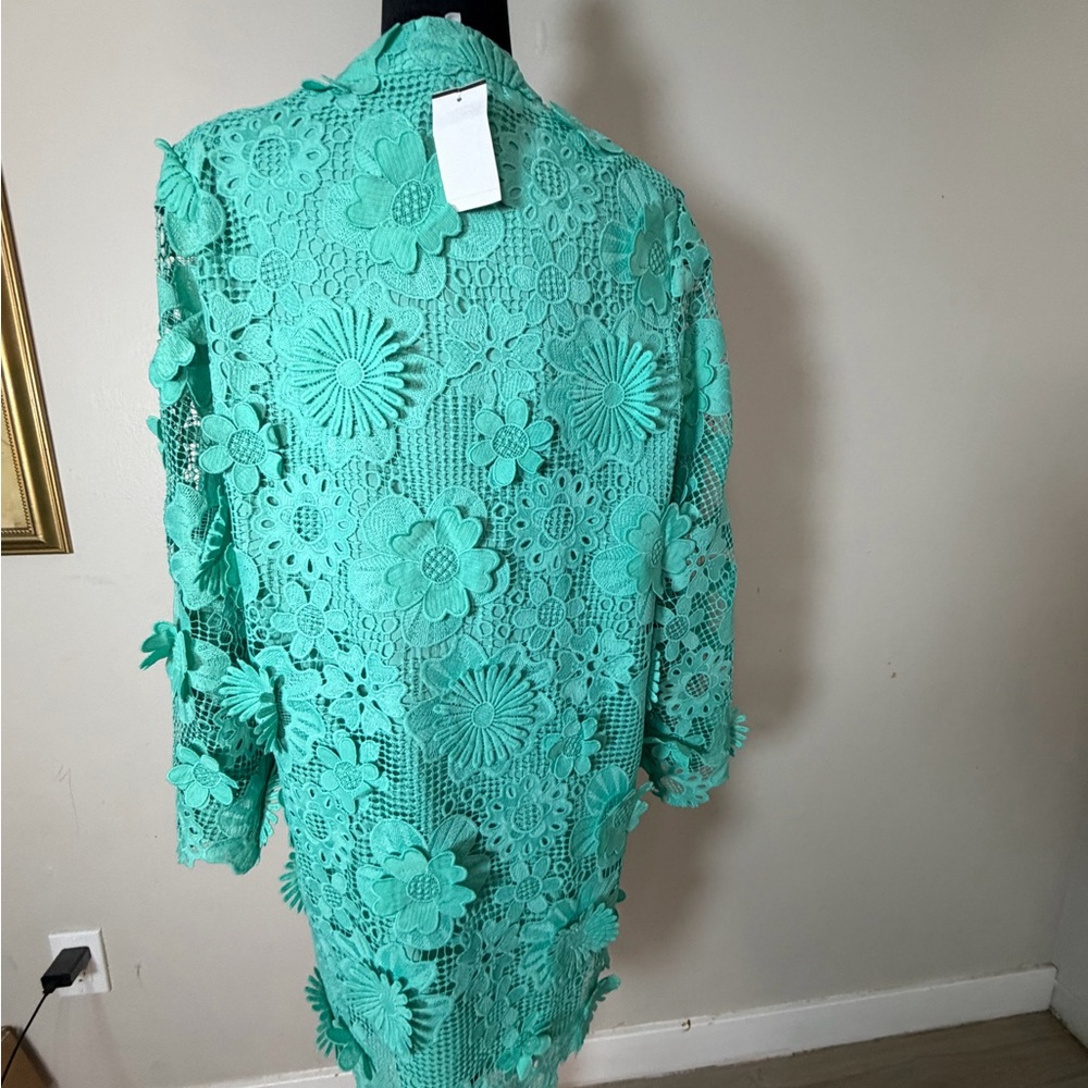 Floral Lace Mini Dress in Teal - Picture 5 of 7